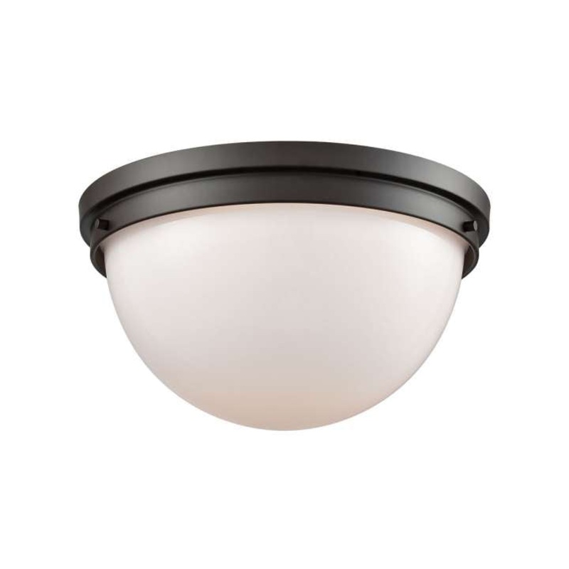 Beckett 2-Light Flush Mount in Oil Rubbed Bronze with Opal White Glass