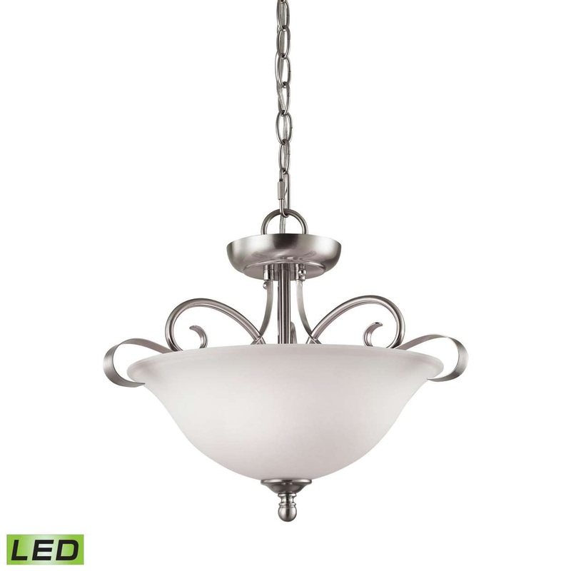 Brighton 2-Light Semi Flush Mount in Brushed Nickel with White Glass - LED