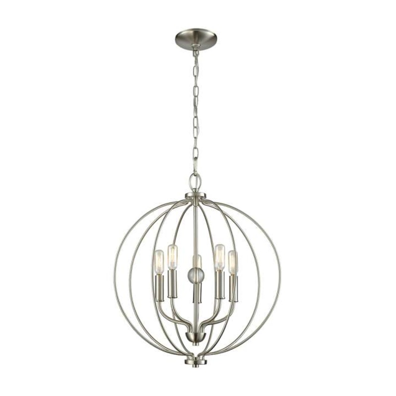 Williamsport 5-Light Chandelier in in Brushed Nickel with Clear Glass Ball
