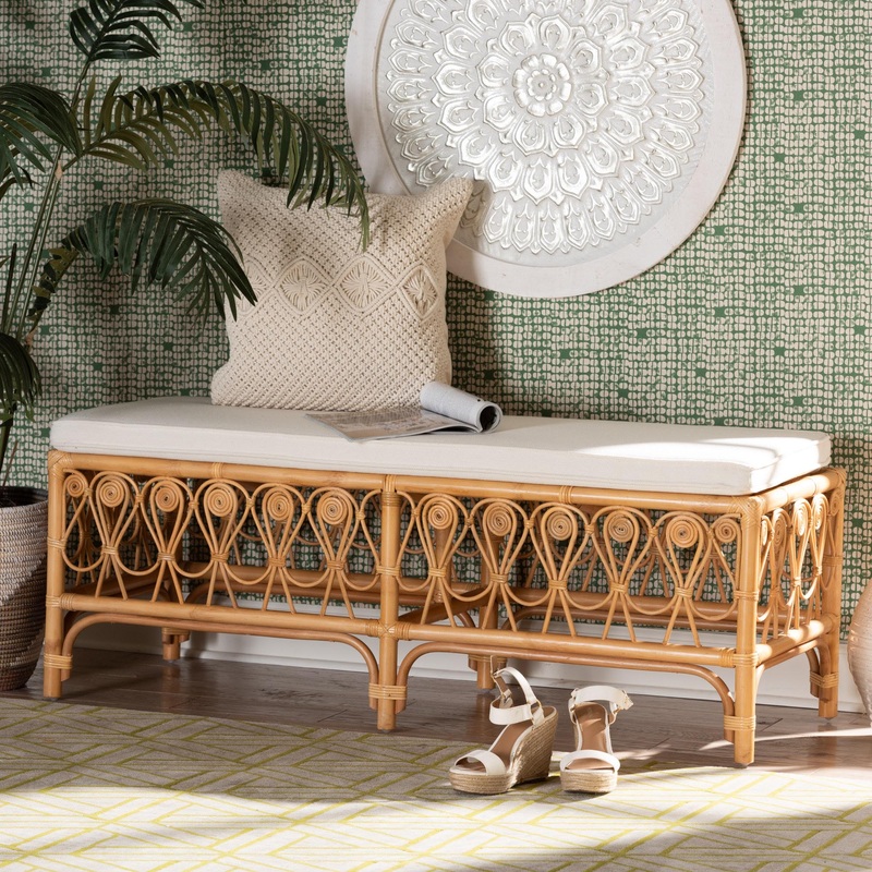 Baxton Studio bali & pari Ibiza Modern bohemian Natural Brown Rattan Bench