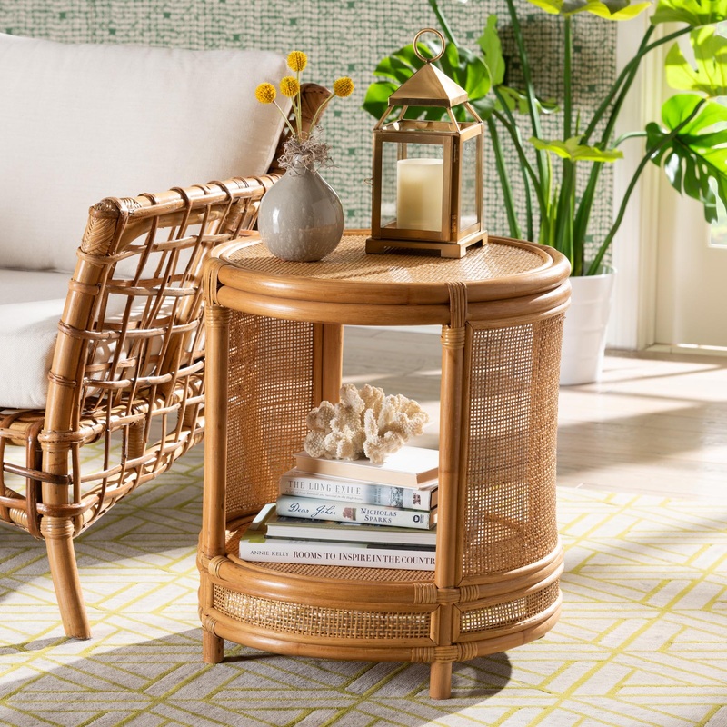 Baxton Studio bali & pari Louis Modern Bohemian Natural Brown Rattan End Table