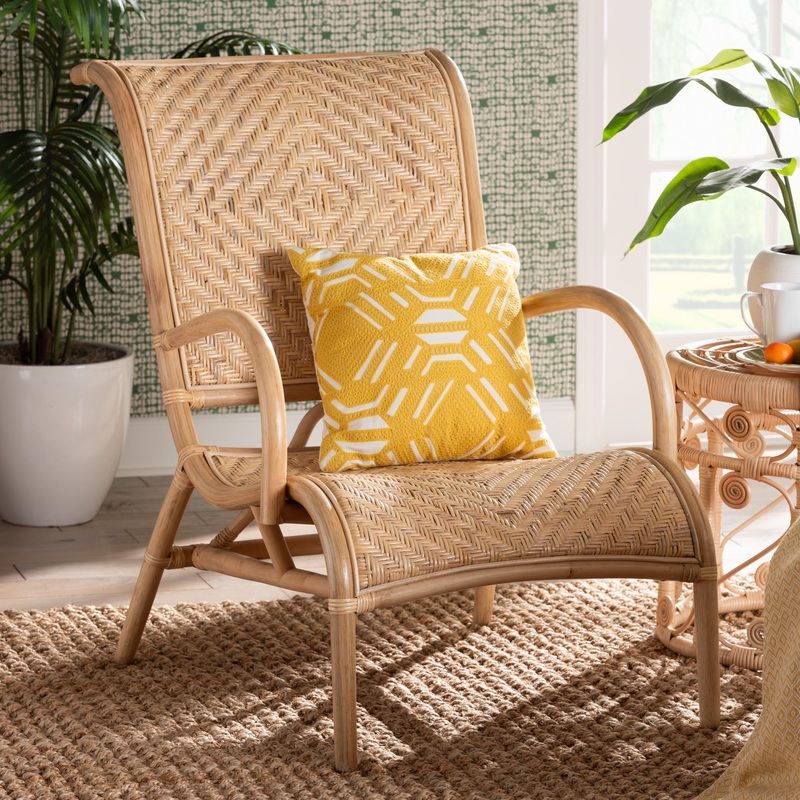 Baxton Studio bali & pari Madura Modern Bohemian Natural Brown Rattan Lounge Chair