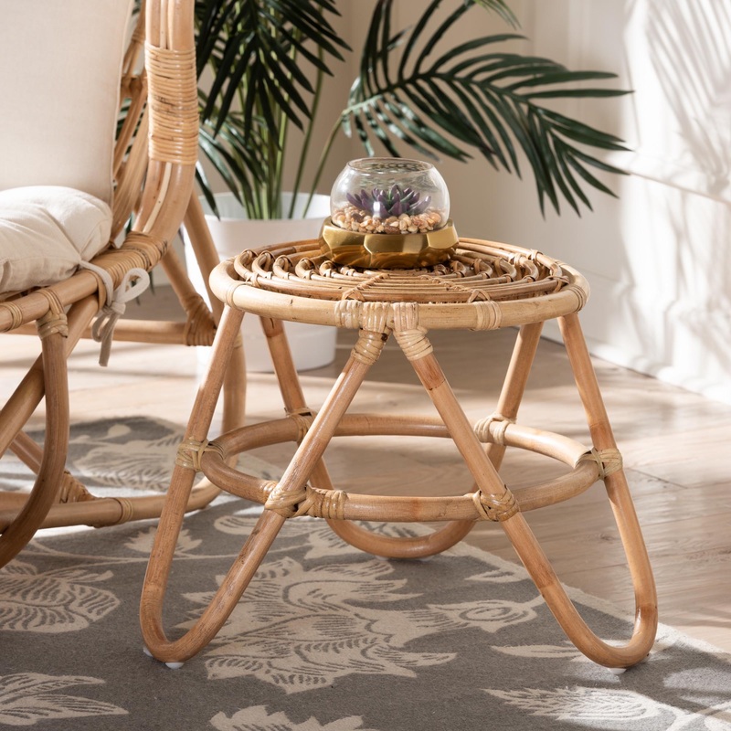 Baxton Studio bali & pari Jacinda Modern Bohemian Natural Brown Rattan End Table