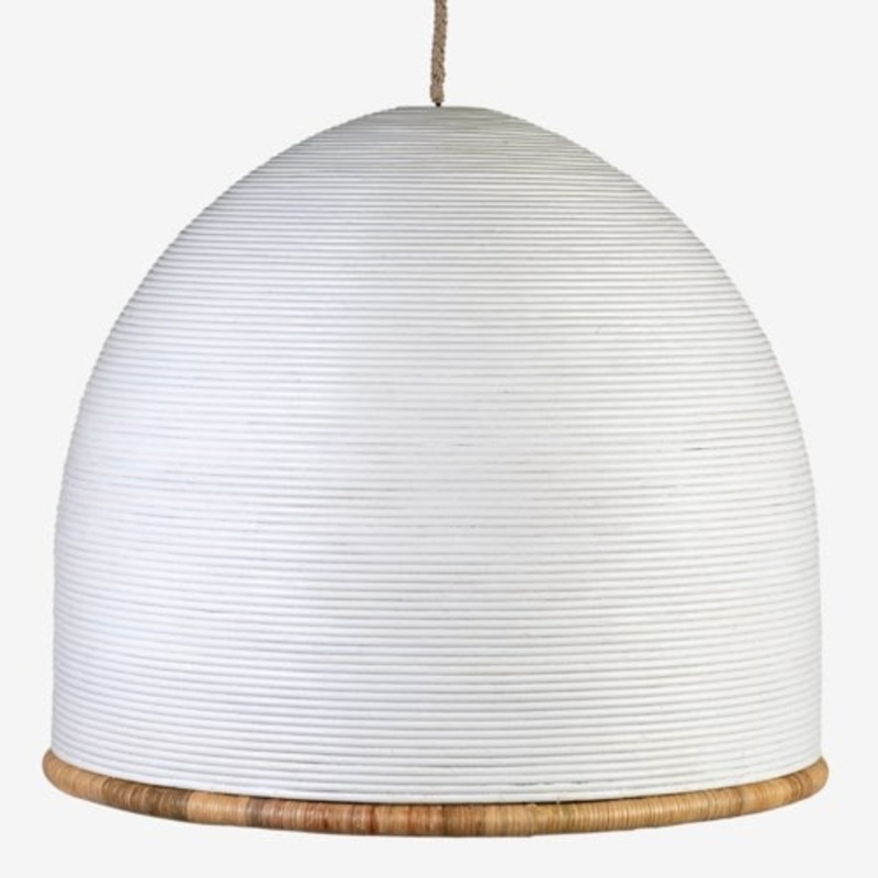 35" Kira Rattan Dome Chandelier, White and Natural by Jeffan