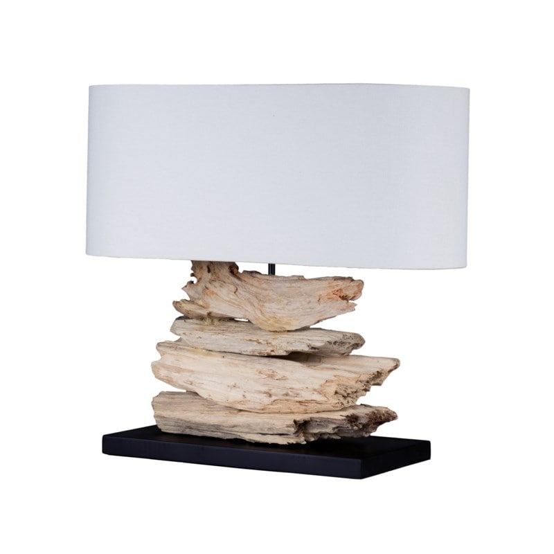 Alder Recycled Teak Table Lamp With Oval Shade by Jeffan