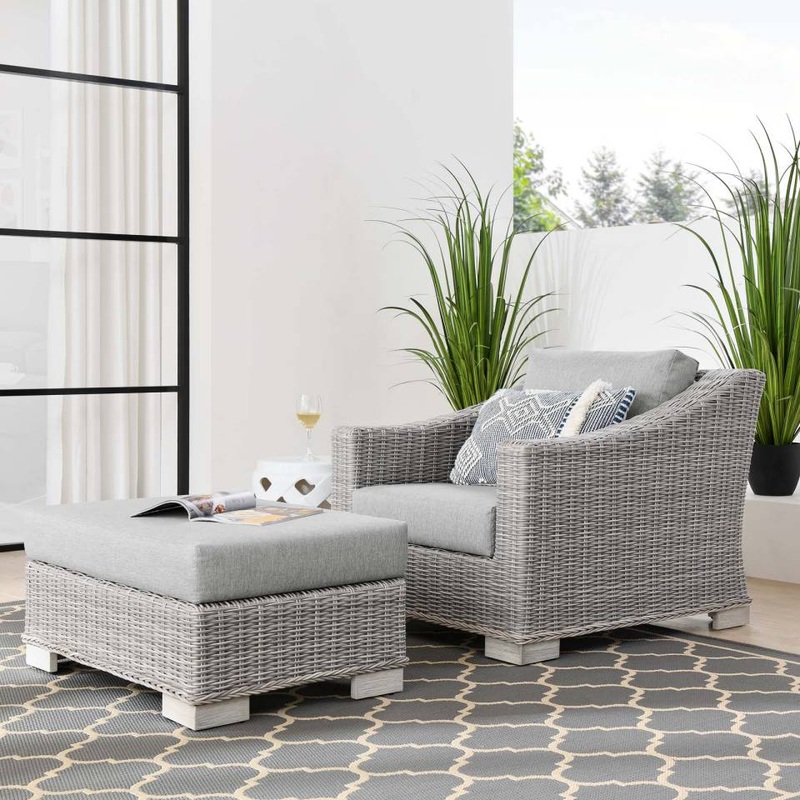 Modway Conway Outdoor Patio Wicker Rattan 2-Piece Armchair and Ottoman Set - EEI-5090