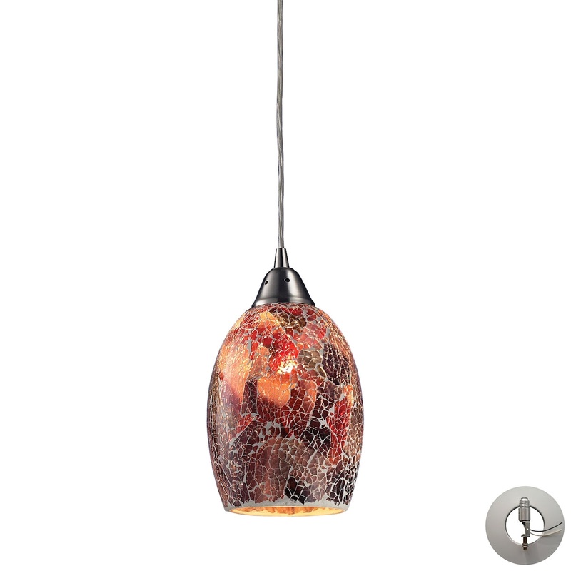 Avalon 1-Light Mini Pendant In Satin Nickel With Multi-Colored Crackle Glass - Includes Adapter Kit  ELK Lighting