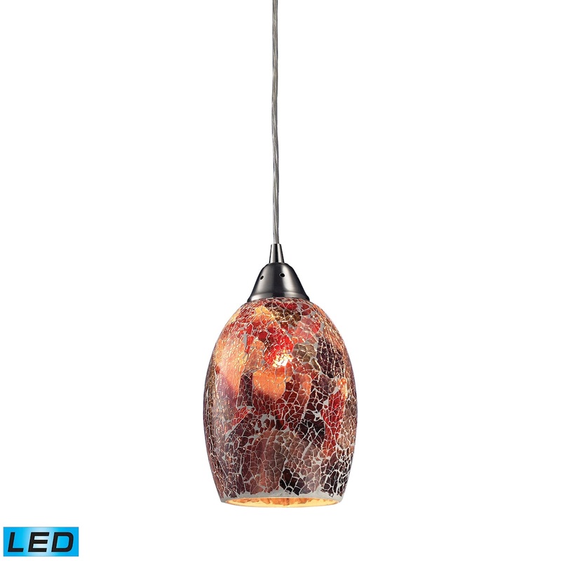 Avalon 1-Light Mini Pendant In Satin Nickel With Multi-Colored Crackle Glass - Includes Led BulbELK Lighting