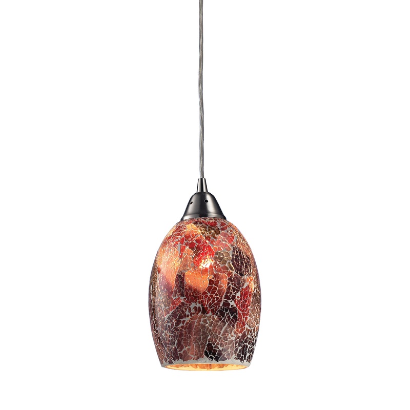 Avalon 1-Light Mini Pendant In Satin Nickel With Multi-Colored Crackle GlassELK Lighting