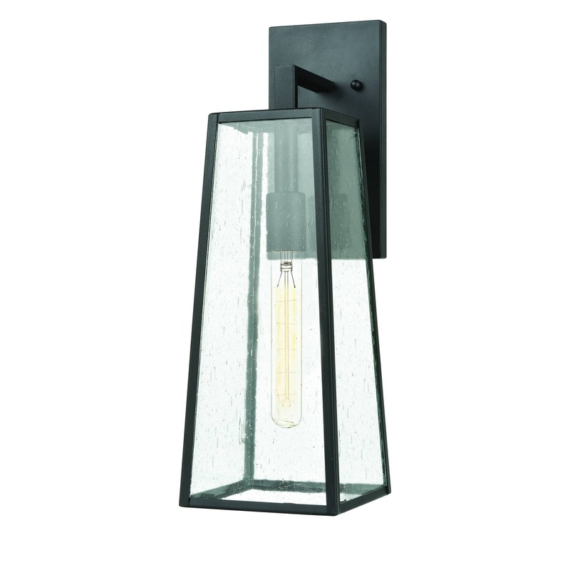Meditterano 1-Light Sconce In Matte Black With Seedy Glass  ELK Lighting