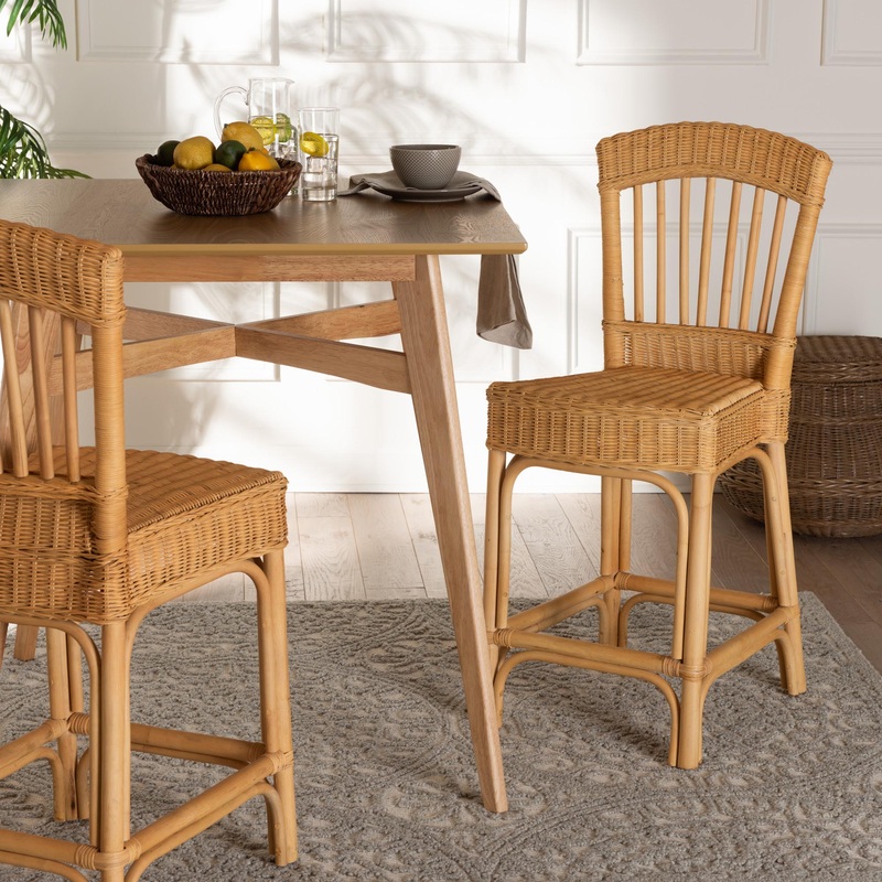 Baxton Studio bali & pari Barito Modern Bohemian Natural Rattan Counter Stool