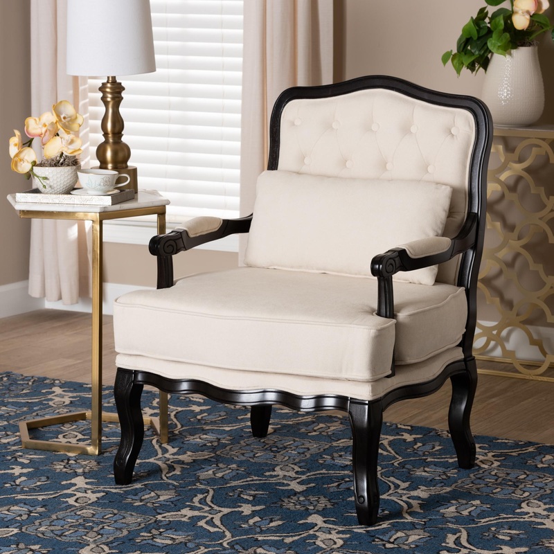 Baxton Studio Dion Traditional French Cream Fabric and Wenge Brown Finished Wood Accent Chair