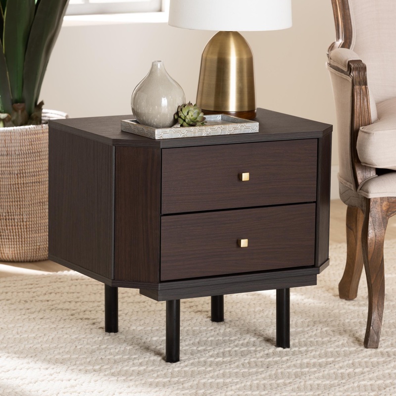 Baxton Studio Norwood Modern Transitional Two-Tone Black and Espresso Brown Finished Wood 2-Drawer End Table