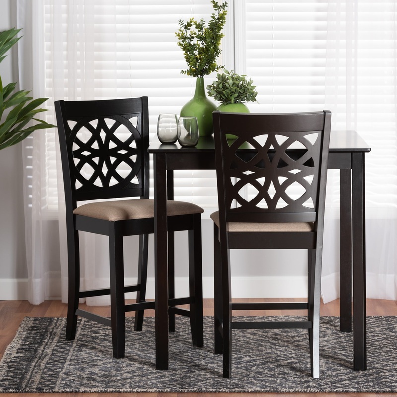 Baxton Studio Abigail Modern Beige Fabric and Dark Brown Finished Wood 2-Piece Counter Stool Set