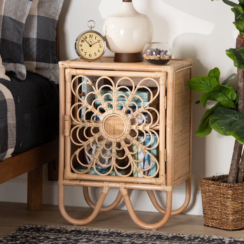 Baxton Studio bali & pari Acelin Modern Bohemian Natural Brown Rattan Nightstand