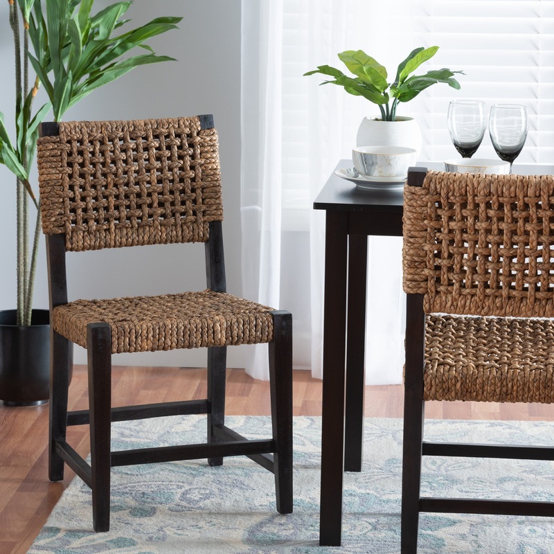 Baxton Studio bali & pari Alise Modern Bohemian Dark Brown Mahogany Wood and Seagrass Dining Chair