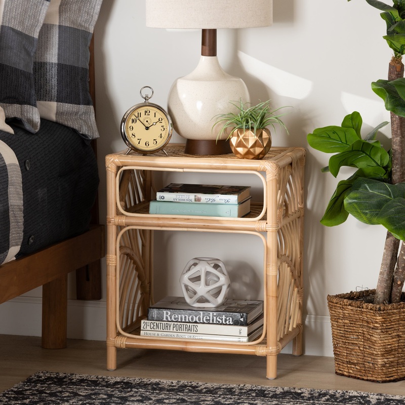 Baxton Studio bali & pari Baara Modern Bohemian Natural Brown Rattan Nightstand