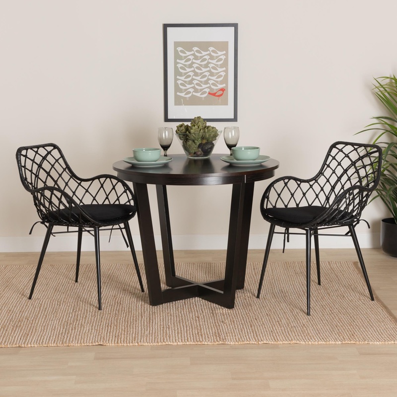 Baxton Studio bali & pari Ballerina Modern Bohemian Black Finished Rattan and Metal 2-Piece Dining Chair Set