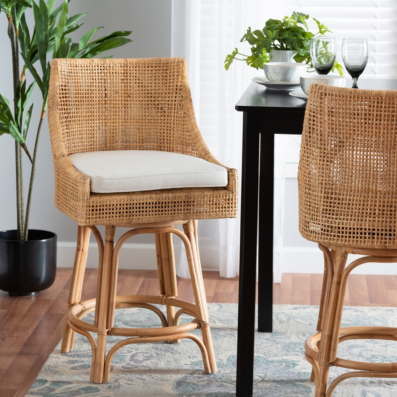 Baxton Studio bali & pari Bella Modern Bohemian Natural Brown Rattan Counter Stool
