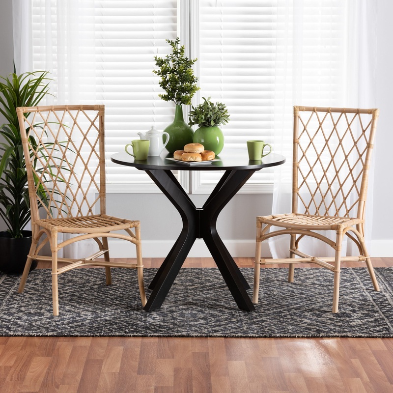 Baxton Studio bali & pari Doria Modern Bohemian Natural Brown Rattan 2-Piece Dining Chair Set
