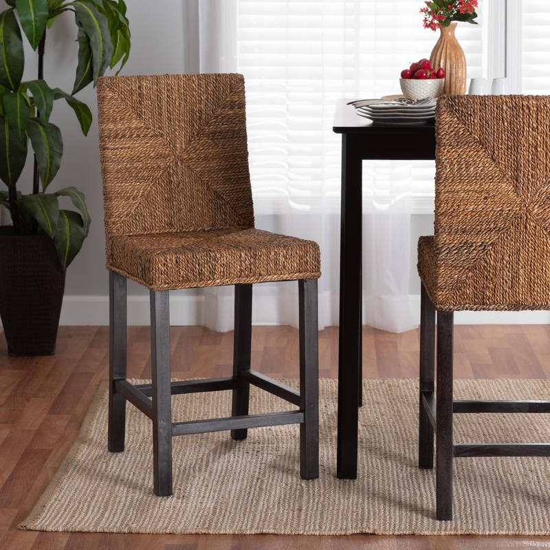Baxton Studio bali & pari Laymi Modern Bohemian Dark Brown Mahogany Wood and Seagrass Counter Stool