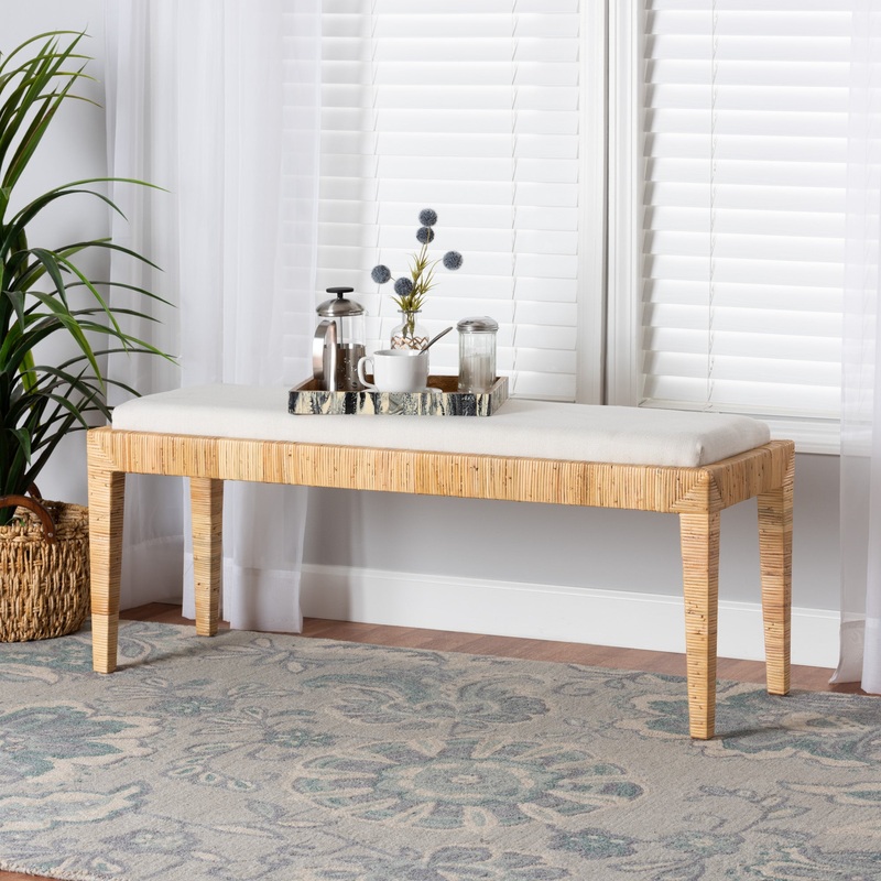 Baxton Studio bali & pari Sofia Modern Bohemian Natural Brown Rattan and Mahogany Wood Bench