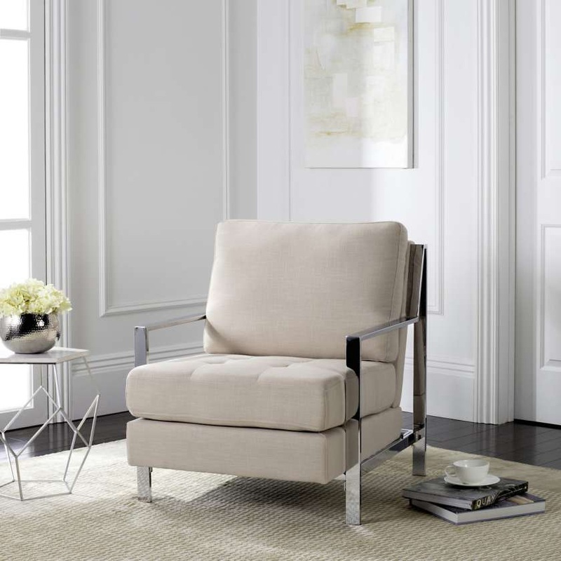 Safavieh Walden Modern Tufted Linen Chrome Accent Chair