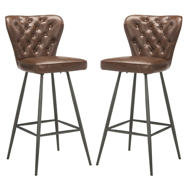 Safavieh Aster 30"H Mid Century Modern Leather Tufted Bar Stool