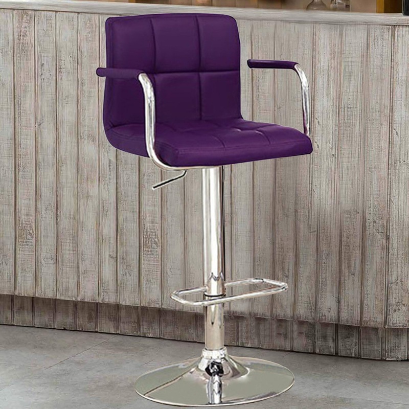 Corfu Contemporary Bar Stool With Arm In Purple Pu  By Benzara