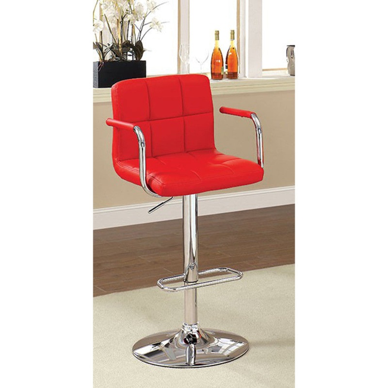 Corfu Contemporary Bar Stool With Arm In Red Pu  By Benzara