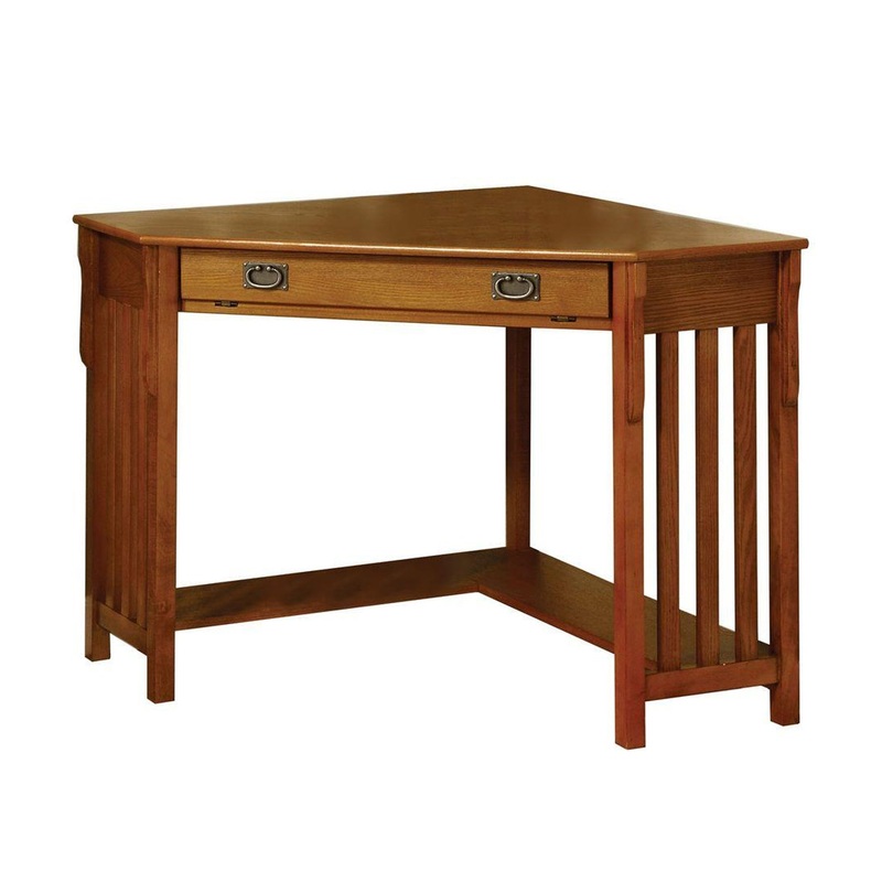 Toledo Contemporary Corner Desk, Medium Oak  By Benzara