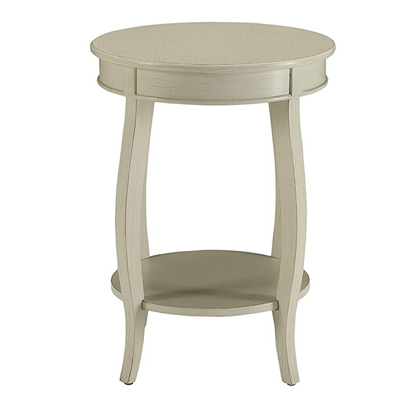 24 Inch Round Side Table With Open Bottom Shelf, White  By Benzara