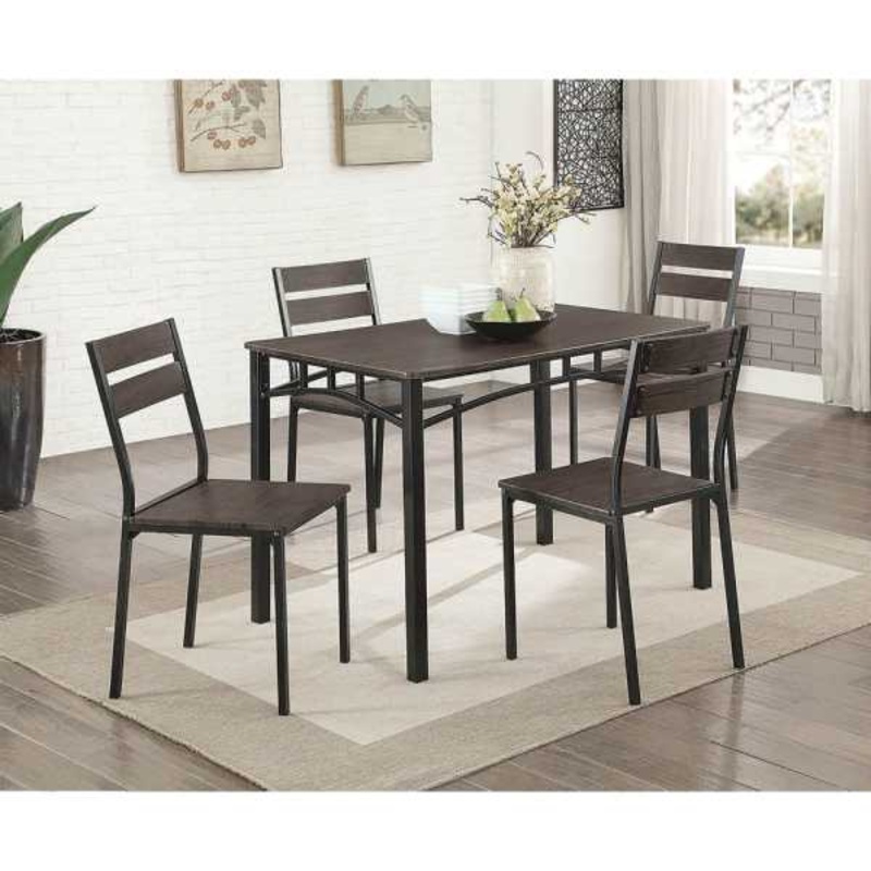 5-Piece Metal And Wood Dining Table Set In Antique Brown  By Benzara