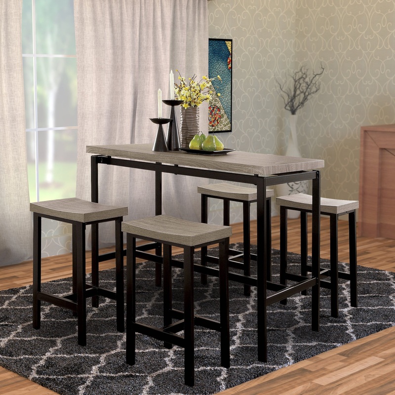 5-Piece Wooden Counter Height Table Set In Natural Brown And Black  By Benzara