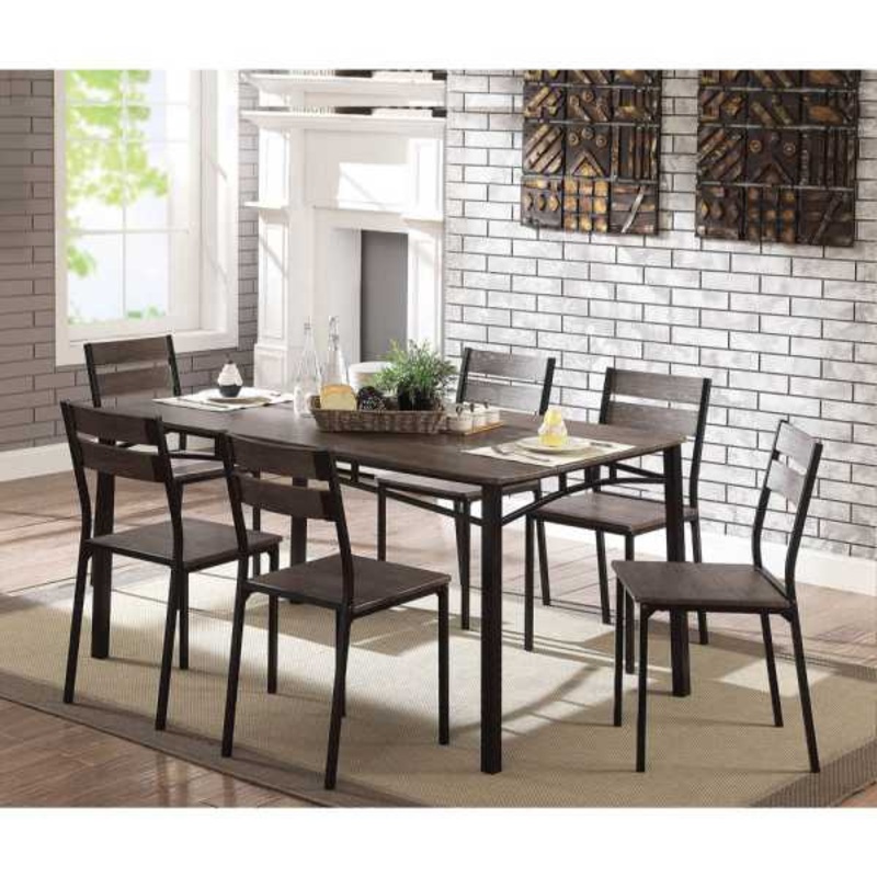 7-Piece Metal And Wood Dining Table Set In Antique Brown  By Benzara