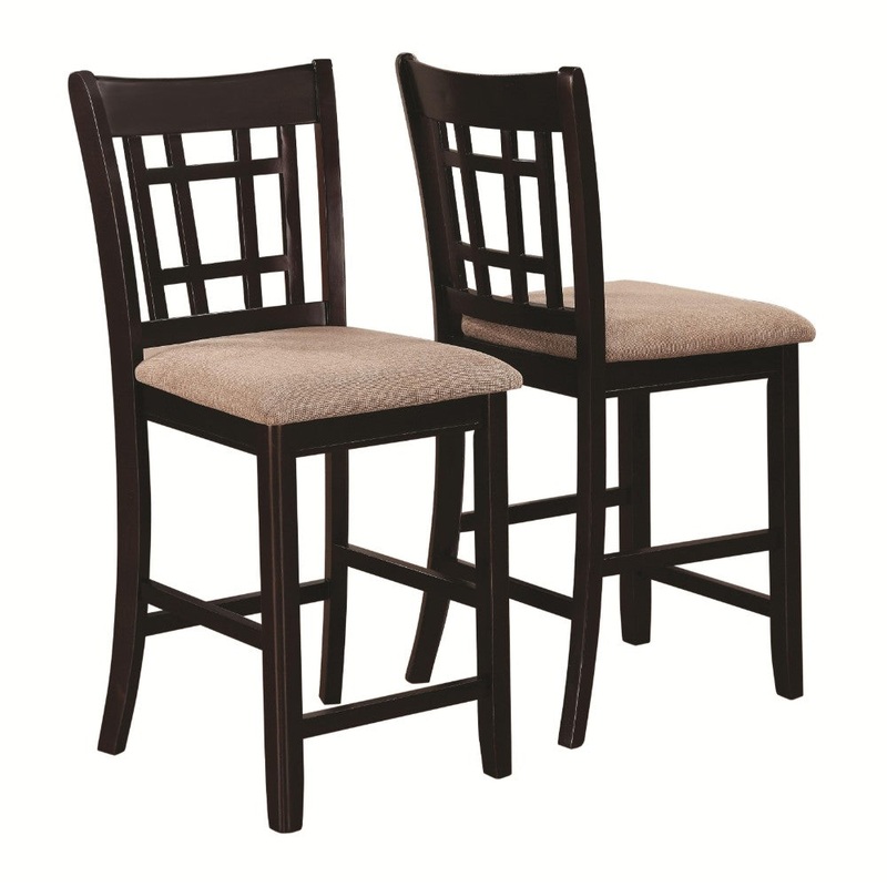 Armless Counter Height Chair, Espresso Brown & Beige , Set Of 2  By Benzara