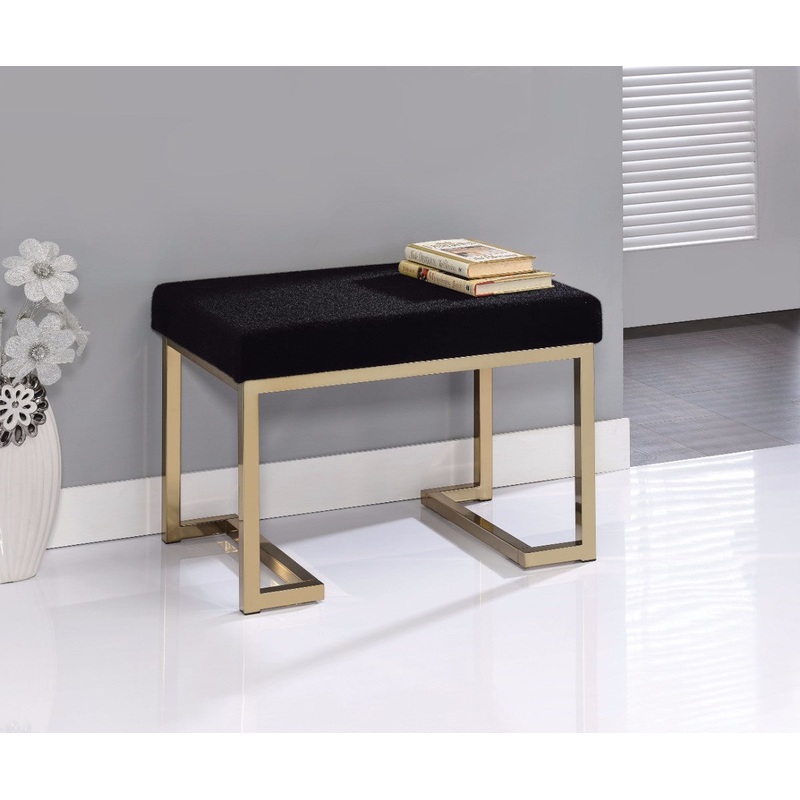 Astonishing Ottoman, Black Fabric & Gold  By Benzara