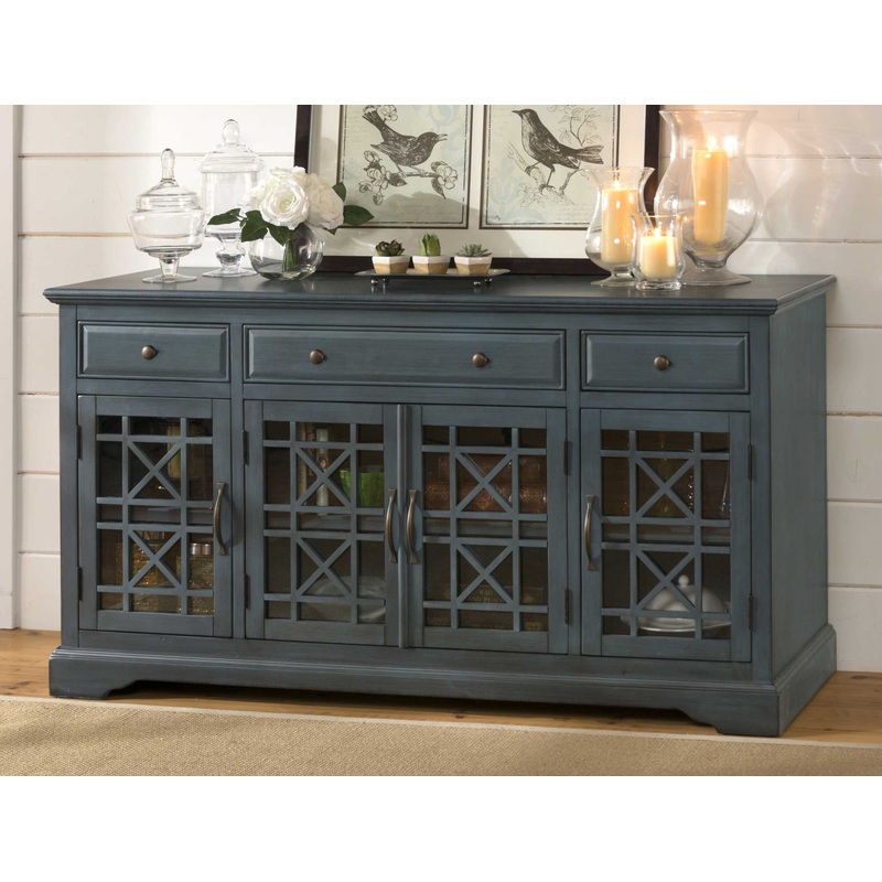 Craftman Series 60 Inch Wooden Media Unit With 3 Drawers, Antique Blue  By Benzara
