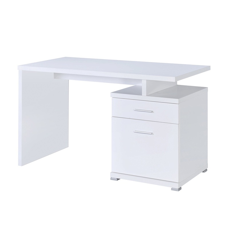 Gorgeous White Wooden Desk With Cabinet  By Benzara