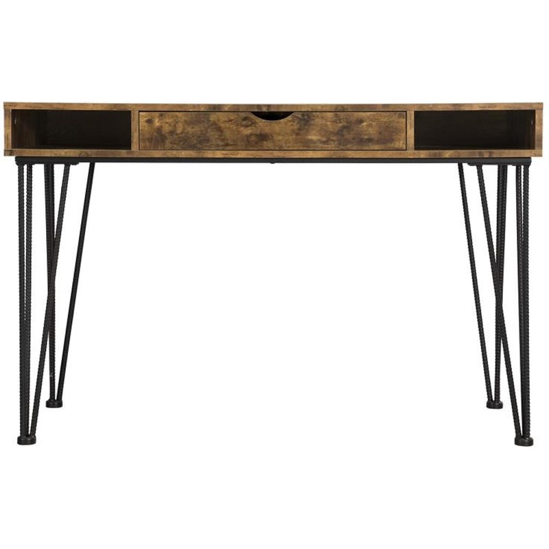 Mid Century Modern Wooden Writing Desk And 1 Drawer, Brown  By Benzara