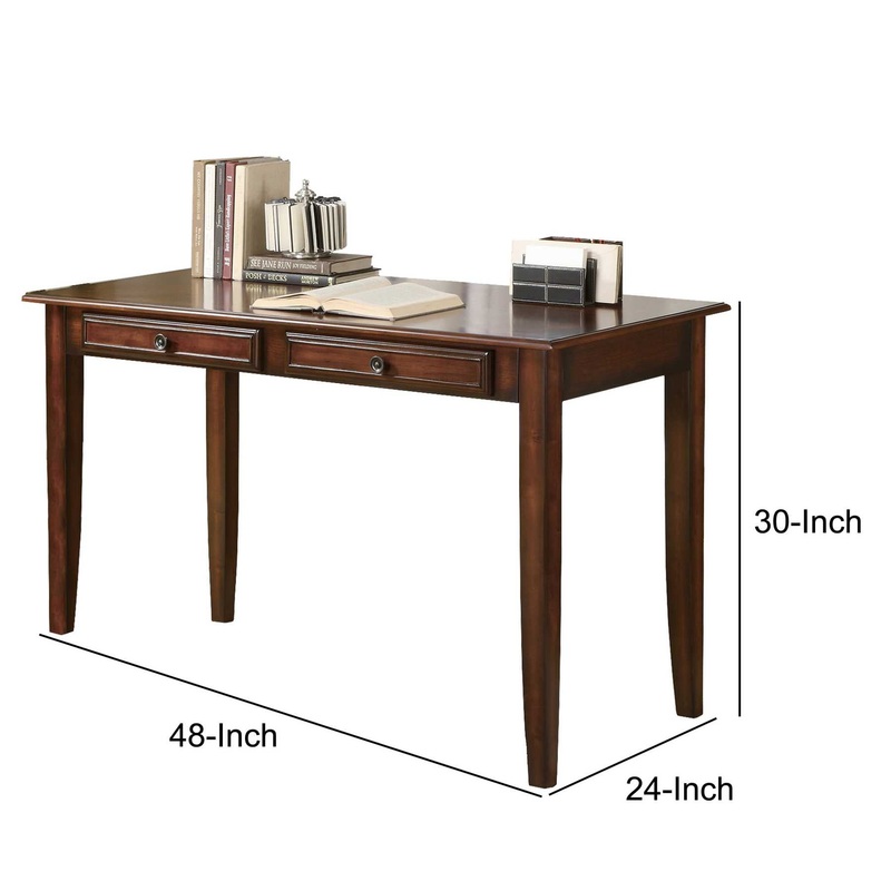 Transitional 2 Piece Wooden Desk Set, Brown  By Benzara