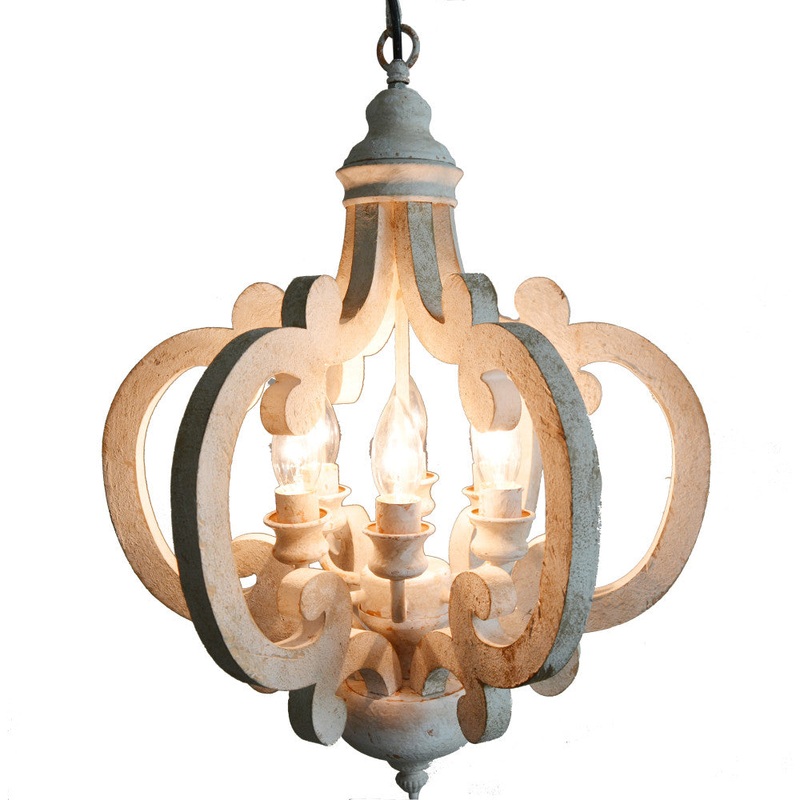 Wood Metal Antique Chandelier, White  By Benzara
