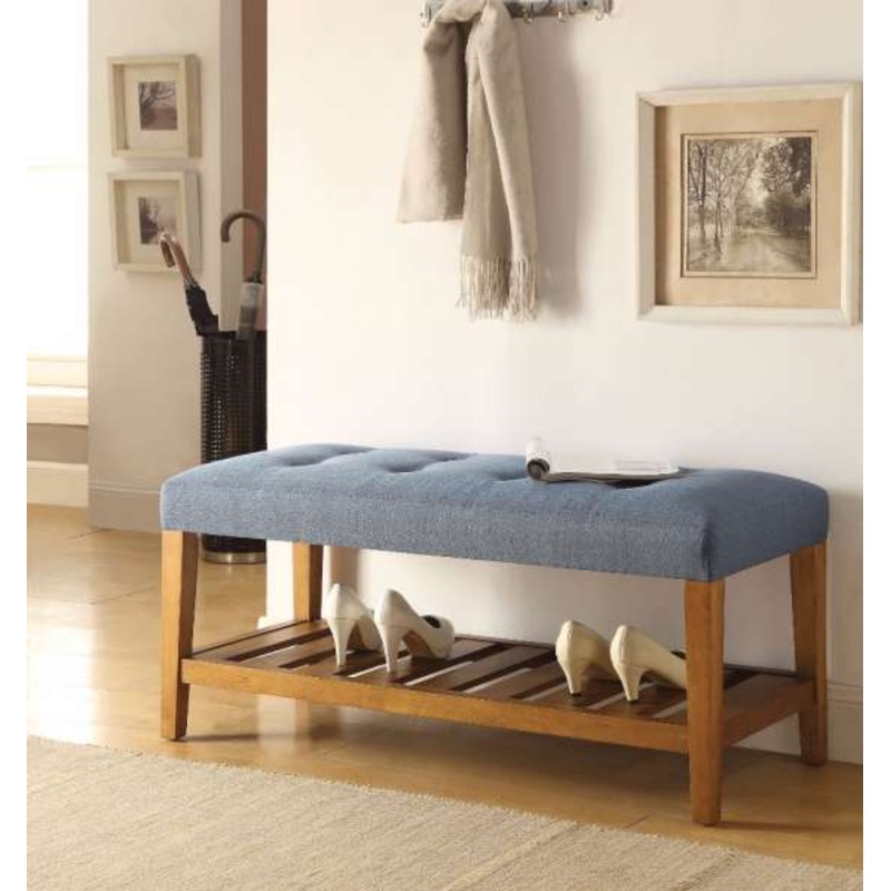 Wooden Bench, Blue & Oak  By Benzara