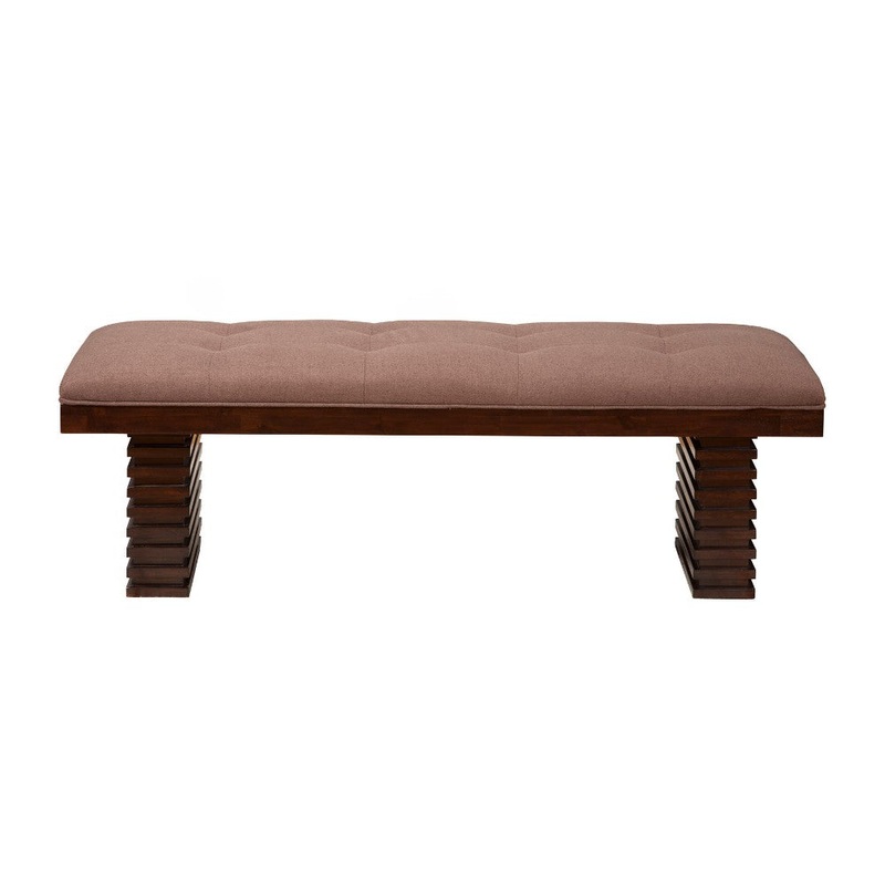 Wooden Dining Bench With Tufted Upholstery Brown  By Benzara
