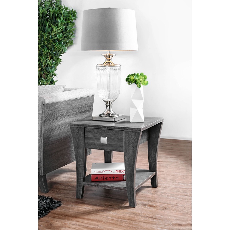 Wooden End Table With Swooping Curled Legs, Gray  By Benzara