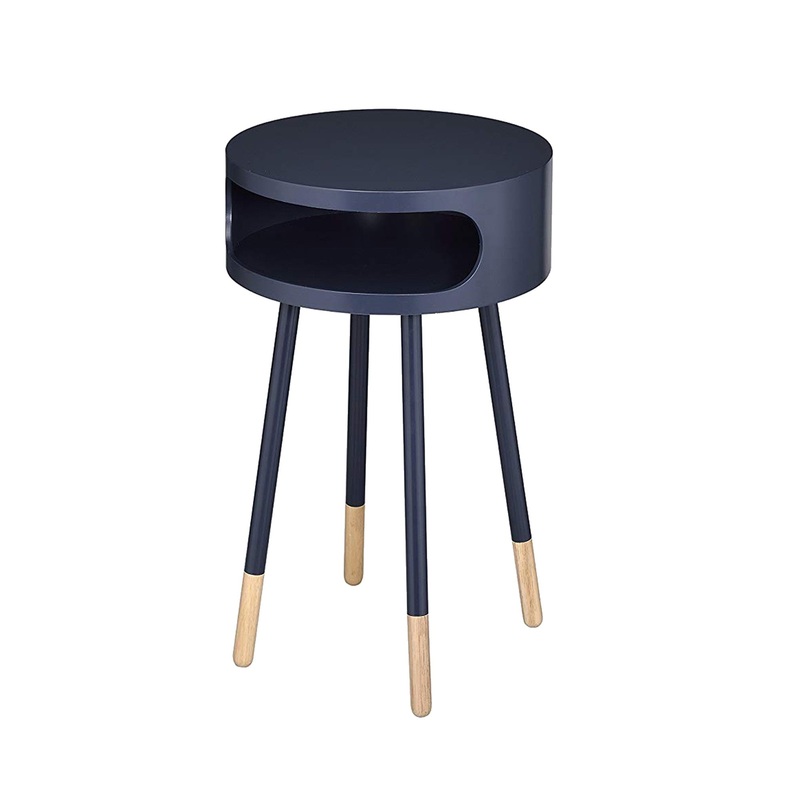 Wooden Round End Table With Open Storage Compartment, Blue  By Benzara