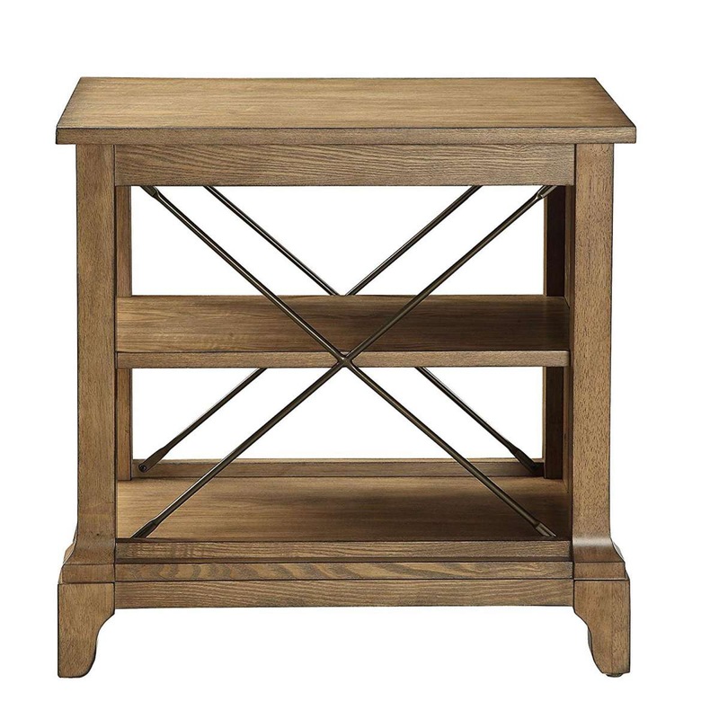 Wooden Side Table With 2 Compartments, Oak Brown  By Benzara