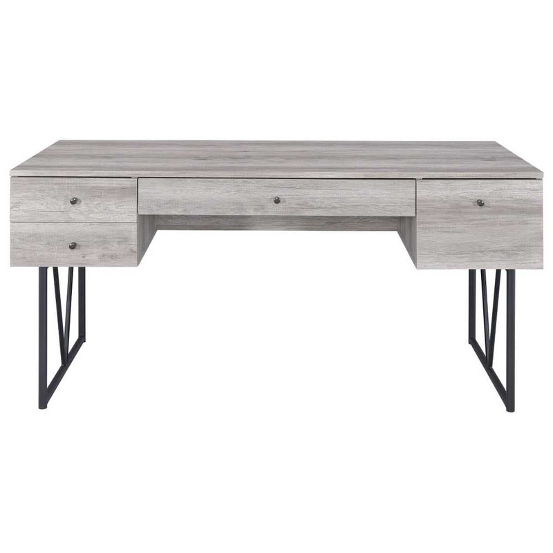 Writing Desk-4 Drawer, Driftwood Gray  By Benzara