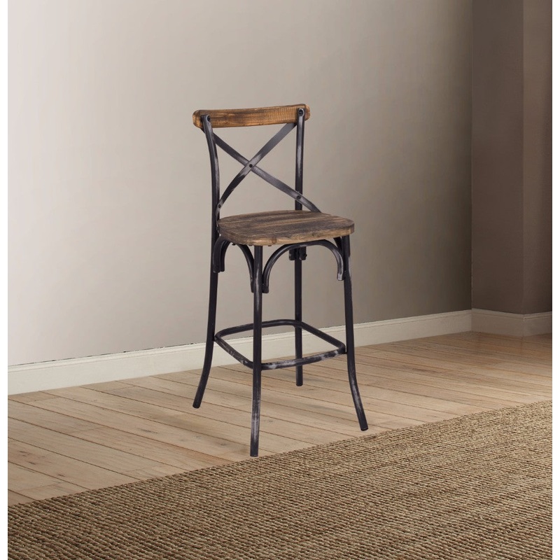 Zaire Bar Chair, Walnut & Antique Black  By Benzara