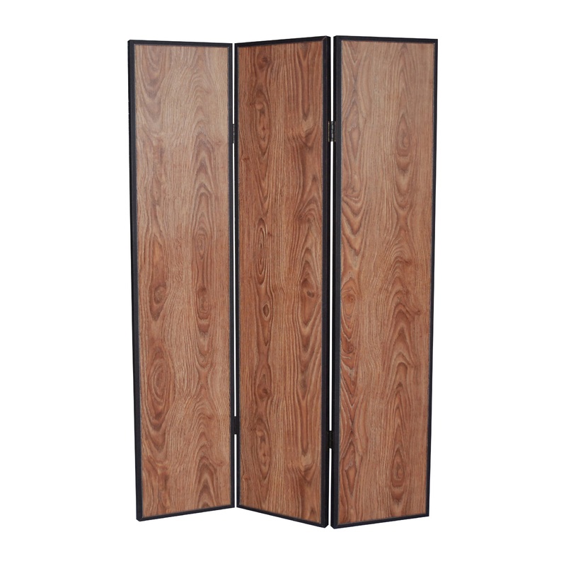 3 Panel Foldable Wooden Screen With Grain Details, Brown By Benzara